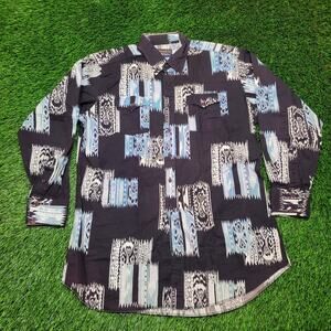 VTG 80s Panhandle Slim USA Abstract Ikat Print Cotton Shirt XXL Tall